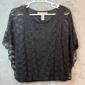 Aqua Blues Women Black Floral Lace Poncho Blouse Batwing Sleeve Top Plus Size 1X